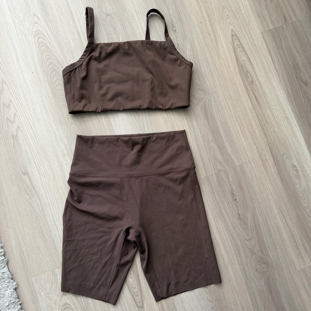 aerie Brown Active Crop Top & High-Waist Bike Shorts Set